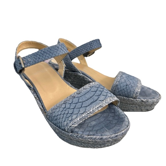 Stuart Weitzman Blue Denim Chambray Espadrille Wedge Sandals 6 - Picture 4 of 9